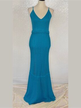 House of Harlow 1960 Peacock Blue Knit Maxi Dress Small Mermaid Maxi Dress